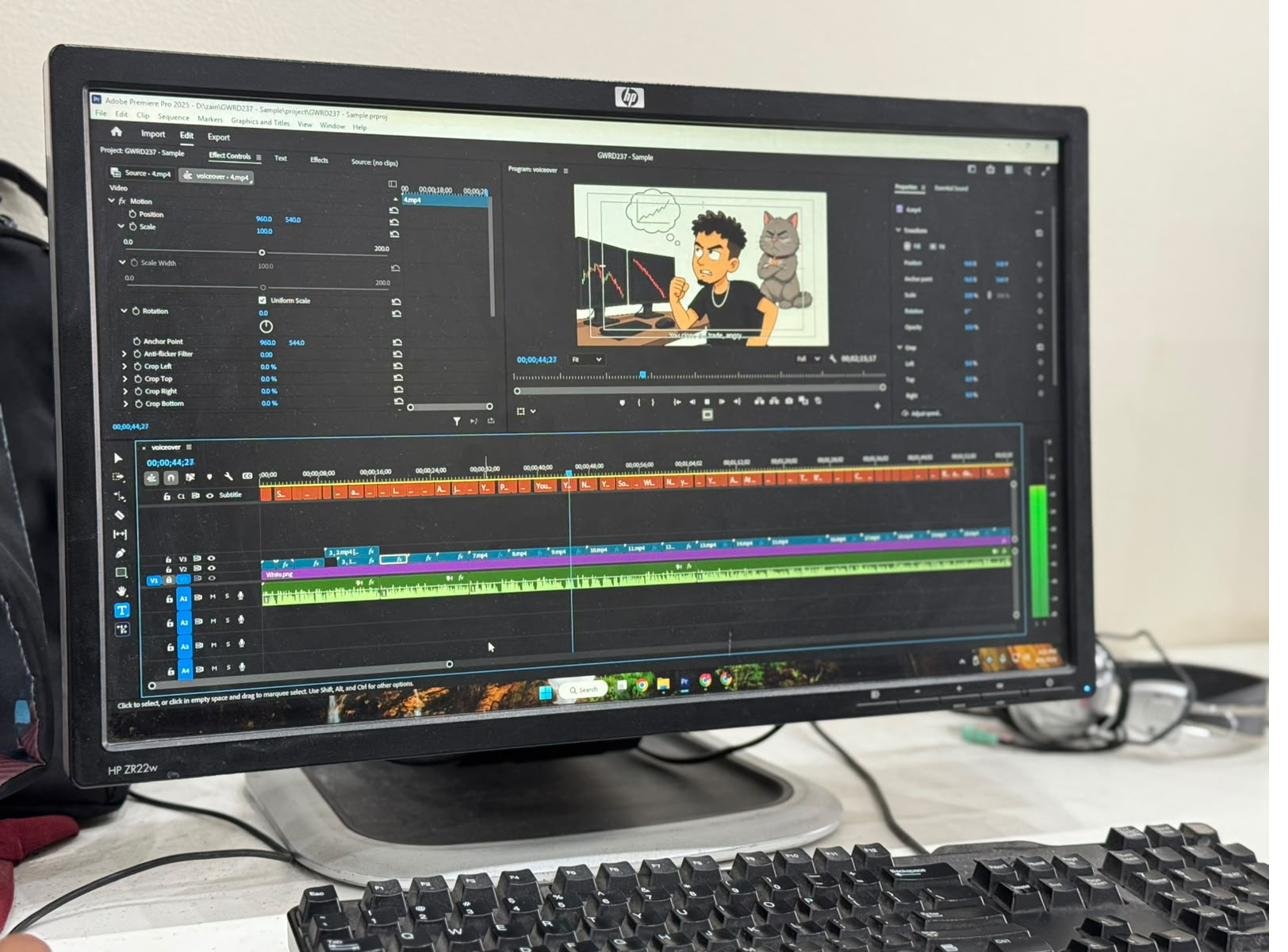 Premiere Pro editing timeline on screen